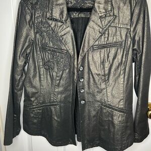 Coldwater Creek Shimmering Charcoal Floral Blazer